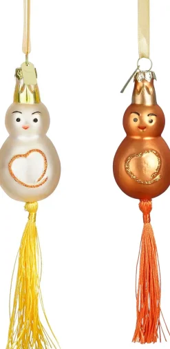 Kerst ornament Prinses Maxima Centrum gelukspoppetje goud / roze 3,5 x 3,5 x 15 cm 2 stuks