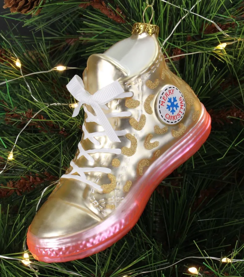 Kerst ornament sneaker goud 7,6 x 5,1 x 12,7 cm