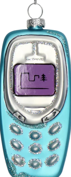 Kerst ornament telefoon blauw / wit 5,1 x 1,8 x 11,4 cm