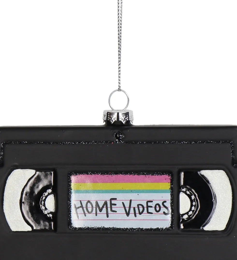 Kerst ornament videoband zwart / wit 11,5 x 2.2 x 8,2 cm