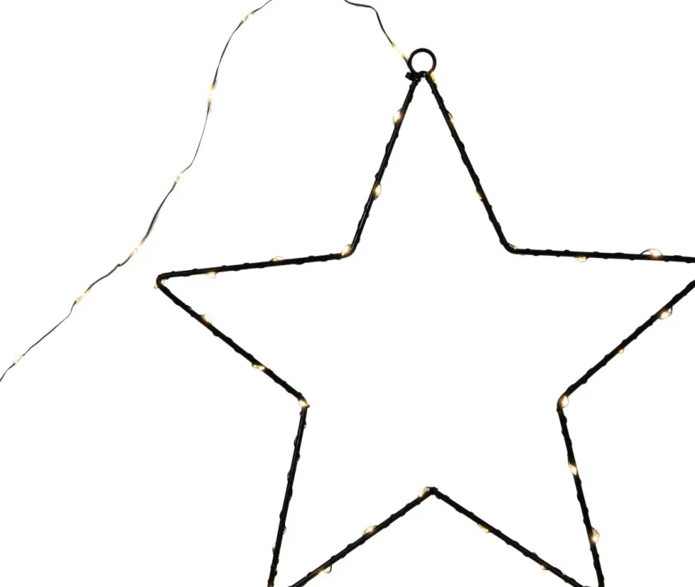 Kerstster Marnix zwart met 50 lampjes warm wit 40 x 40 x 3 cm