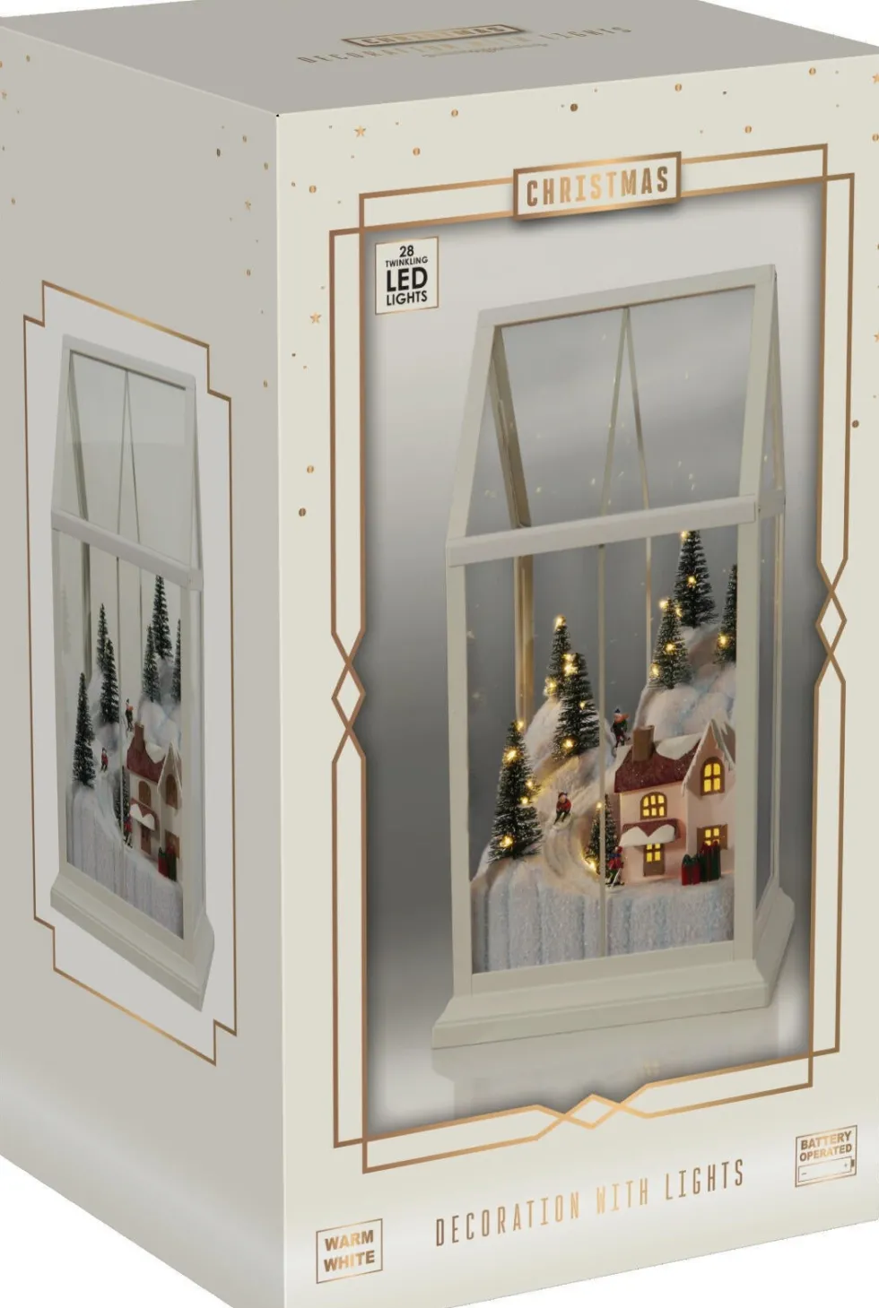 Kersttafereel ski piste huis met verlichting 22 x 20 x 38,5 cm