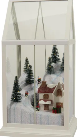 Kersttafereel ski piste huis met verlichting 22 x 20 x 38,5 cm
