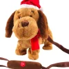 Knuffel hond met muziek bruin H 30 cm