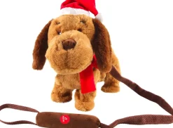 Knuffel hond met muziek bruin H 30 cm