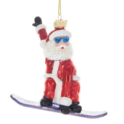 Kurt S. Adler kerstornament kerstman op snowboard rood / wit 11 x 10,01 x 5,08 cm