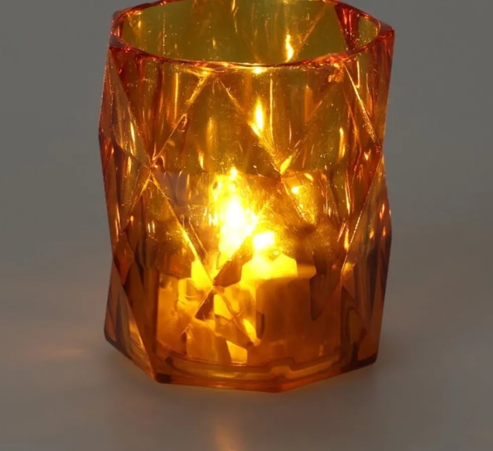 LED kaars in glas oranje D 4,7 H 5,7 cm