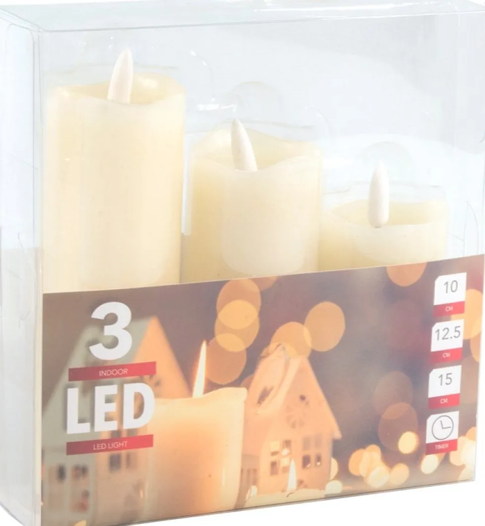 LED stompkaars op batterij wit D 5 H 10/12,5/15 cm 3 stuks