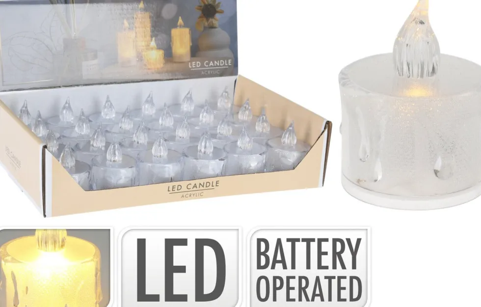 LED waxinelicht transparant D 3,6 H 5 cm