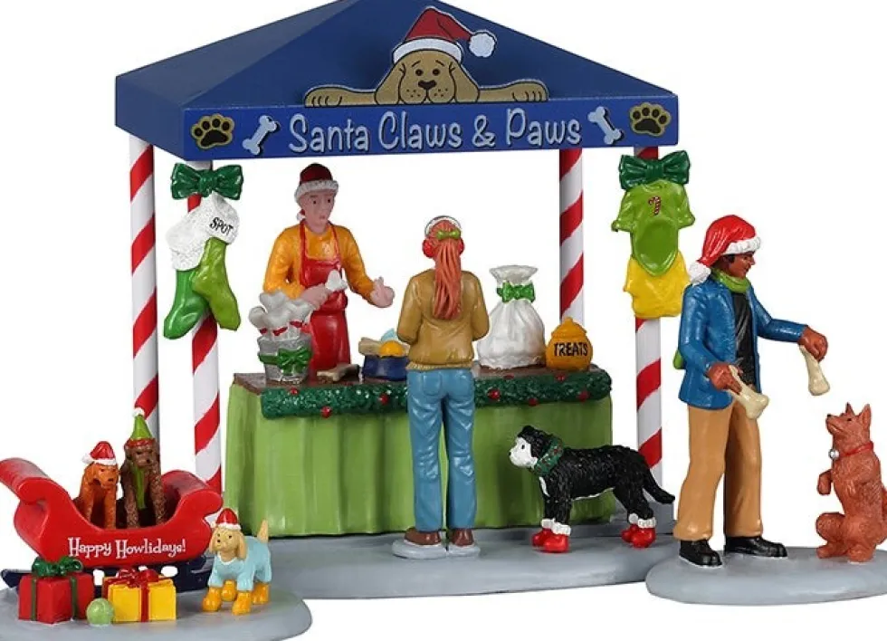 Lemax Caddington Village kerstdorpminiatuur santa claws & paws (dierenkraam) 22,4 x 8,8 x 11,3 cm 3-delig