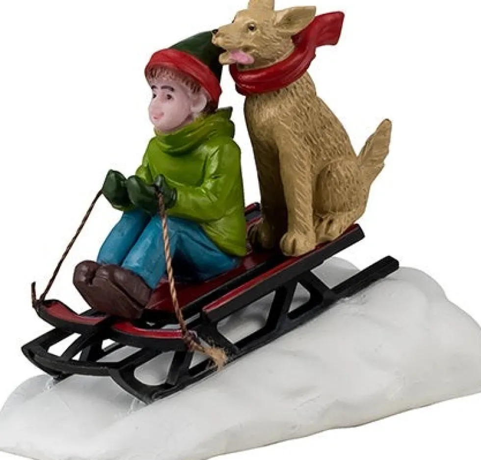 Lemax Caddington Village kerstdorpminiatuur doggone downhill sledding (sleëen met hond) 3,5 x 6,5 x 5,1 cm