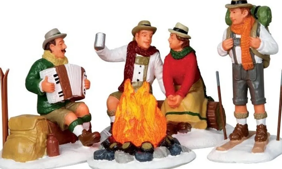 Lemax Caddington Village kerstdorpminiatuur alpine ski party (kampvuur feestje) 7 x 4,5 x 7,5 cm 4-delig