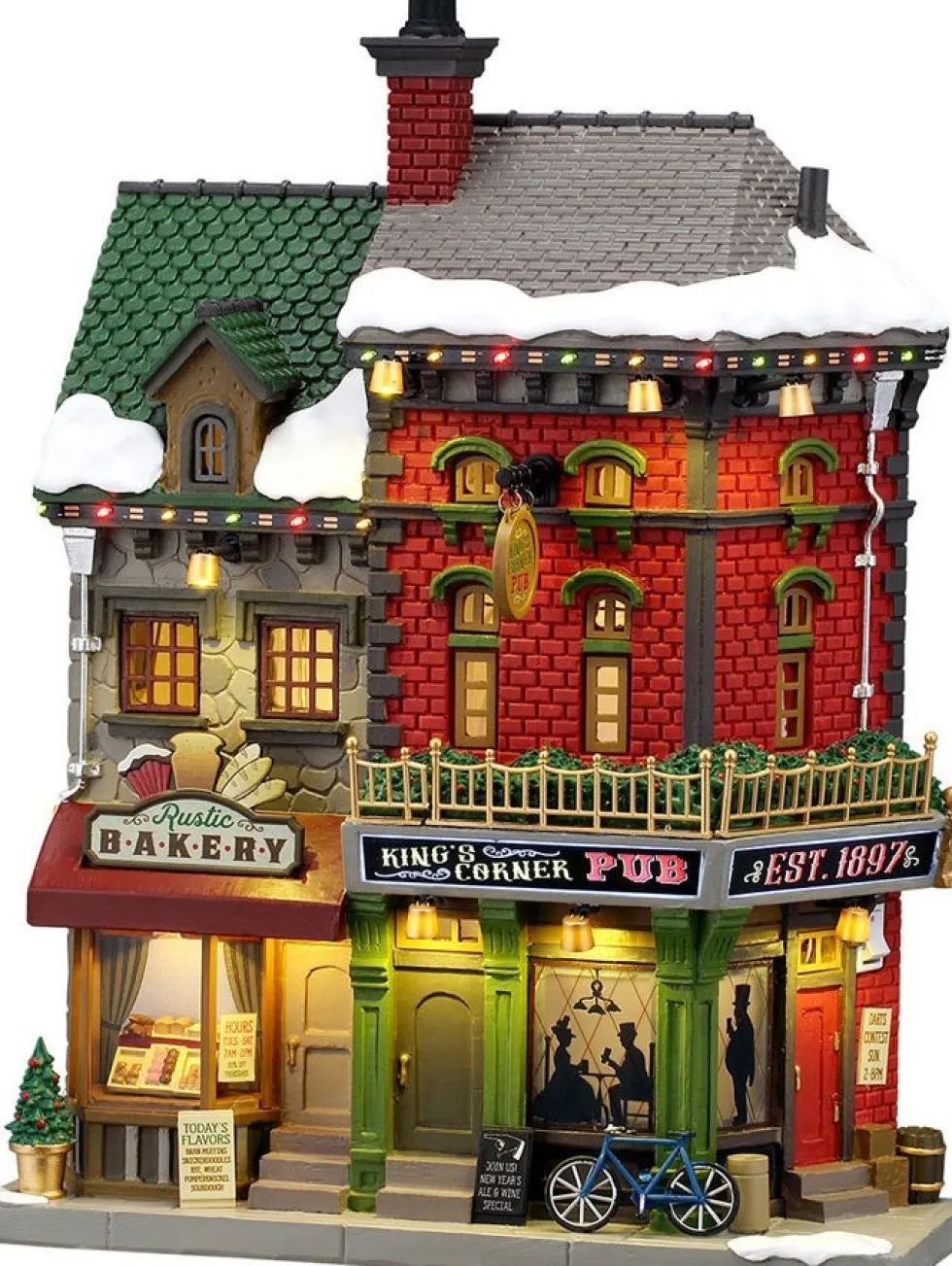 Lemax Caddington Village kersthuisje king's corner pub (café pub) 26,4 x 12,4 x 34,6 cm