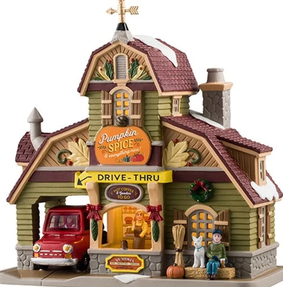Lemax Harvest Crossing kersthuisje pumpkin spice & coffee (koffie café) 20,5 x 19,7 x 10 cm