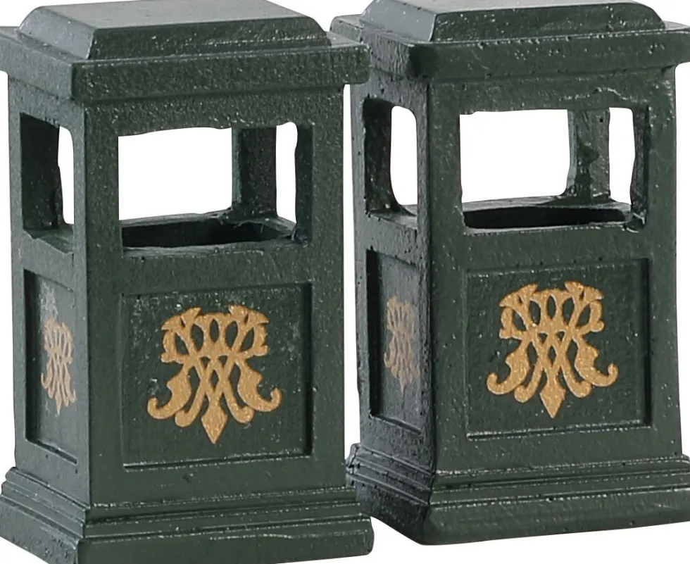Lemax kerstdorpminiatuur green trash can (vuilnisbakken) 2 stuks 5 x 2 x 4,5 cm