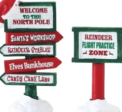 Lemax kerstdorpminiatuur north pole signs (borden noordpool) 7,1 x 2 x 6,4 cm 2-delig