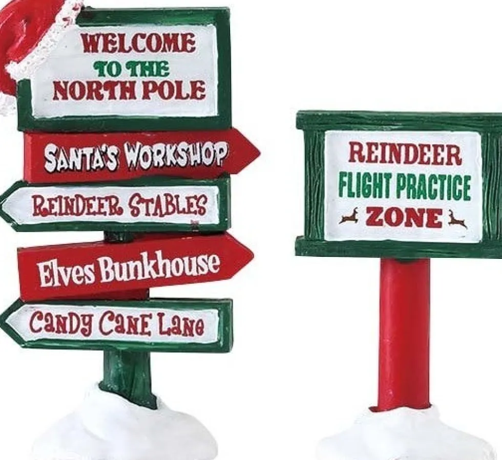 Lemax kerstdorpminiatuur north pole signs (borden noordpool) 7,1 x 2 x 6,4 cm 2-delig