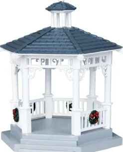 Lemax kerstdorpminiatuur plastic gazebo (tuinhuisje) with decorations H 13,5 cm
