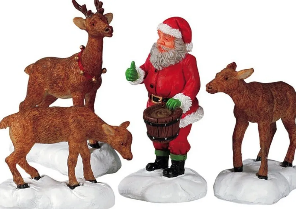 Lemax kerstdorpminiatuur santa feeds reindeer (Kerstman voert rendieren) H 7 cm