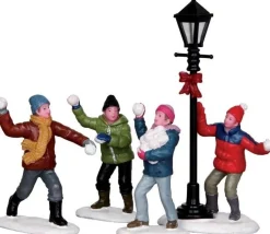 Lemax kerstdorpminiatuur snowball fight (sneeuwballengevecht) H 10,8 cm