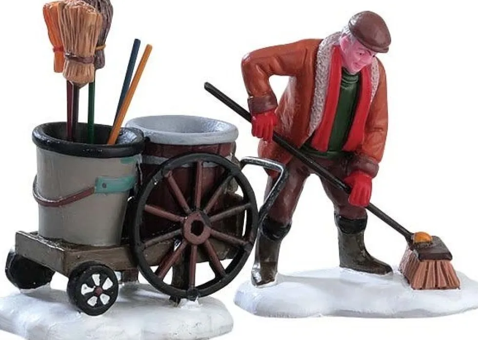 Lemax kerstdorpminiatuur Street Sweeper (straatveger) 2-delig 9,7 x 3,5 x 6,8 cm