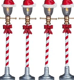 Lemax kerstdorp verlichting Santa streetlamp (kerstlantaarn) D 2,5 H 10,3 cm 4 stuks