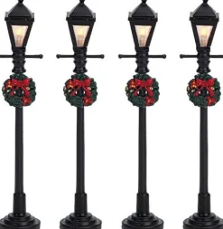 Lemax kerstdorp verlichting gas lantern streetlamp (lantaarn) 4 stuks H 10,5 cm