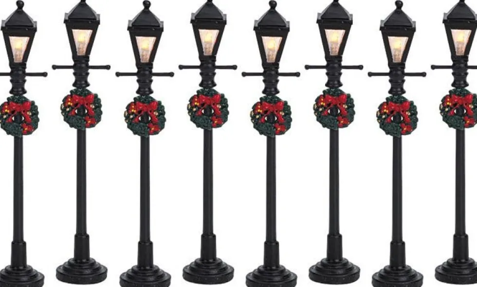 Lemax kerstdorp verlichting gas lantern streetlamp (straatlantaarns) 8 stuks H 10,5 cm