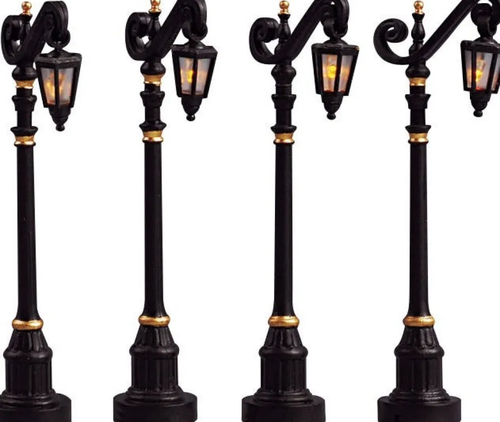 Lemax kerstdorp verlichting colonial streetlamp (koloniale lantaarn) 4 stuks H 10,2 cm
