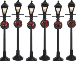 Lemax kerstdorp verlichting straatlantaarn met krans 1,5 x 12 x 10,5 cm 6 stuks