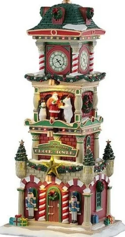 Lemax Santa's Wonderland kersthuisje village square clock (kloktoren) 18,9 x 14,2 x 34,2 cm