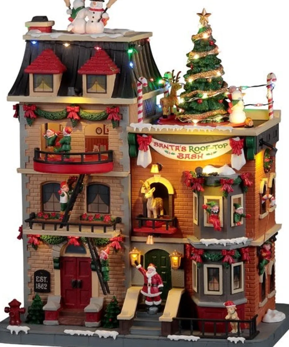 Lemax Santa's Wonderland kersthuisje Santa's Rooftop Bash (kerstman feesthuis) 14,5 x 23,5 x 29 cm