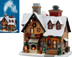 Lemax Vail Village kersthuisje Thicket falls cabin (blokhut) met rook 22 x 17 x 22,5 cm