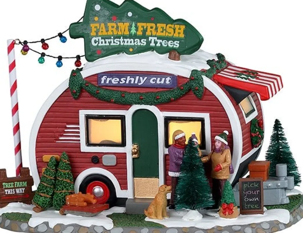 Lemax Vail Village kersthuisje farm fresh christmas trees (kerstboom verkoop) 22 x 13,5 x 15,5 cm