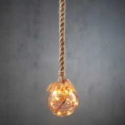 Luca Lighting hanglamp bol rode besjes met 15 LED lampjes wit licht D 10 H 90 cm