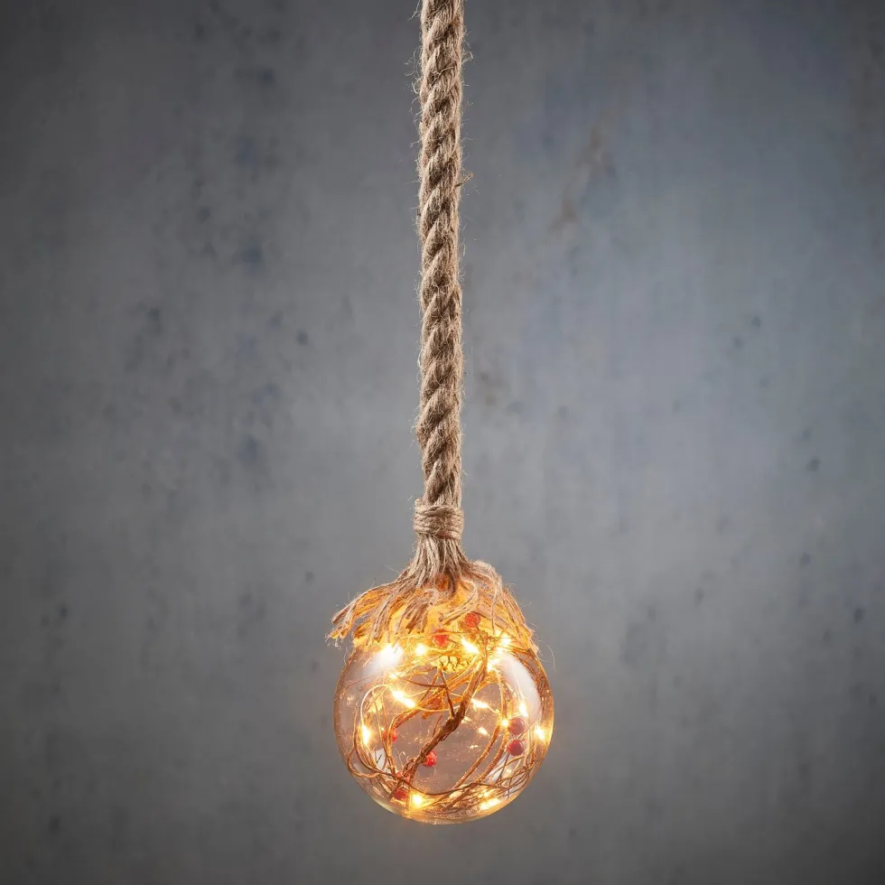 Luca Lighting hanglamp bol rode besjes met 15 LED lampjes wit licht D 10 H 90 cm
