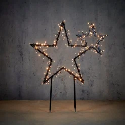 Luca Lighting kerstfiguur voor buiten sterren Garden d'light zwart met 220 LED lampjes warm wit 70 x 3 x 82 cm