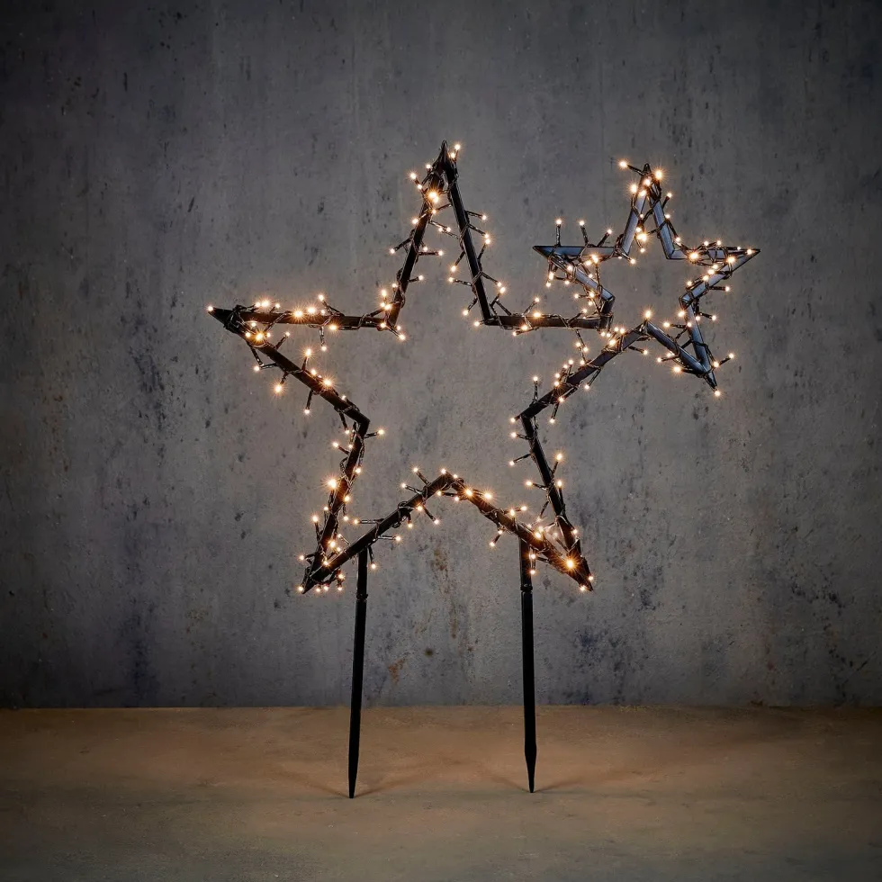 Luca Lighting kerstfiguur voor buiten sterren Garden d'light zwart met 220 LED lampjes warm wit 70 x 3 x 82 cm