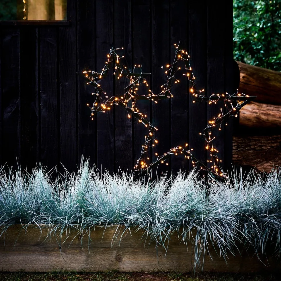 Luca Lighting kerstfiguur voor buiten sterren Garden d'light zwart met 220 LED lampjes warm wit 70 x 3 x 82 cm