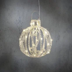 Luca Lighting kersthanger Tundra kerstbal zilver met verlichting D 20 H 22 cm