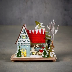 Luca Lighting kersthuisje Woody kerstman 16 x 9,5 x 14 cm