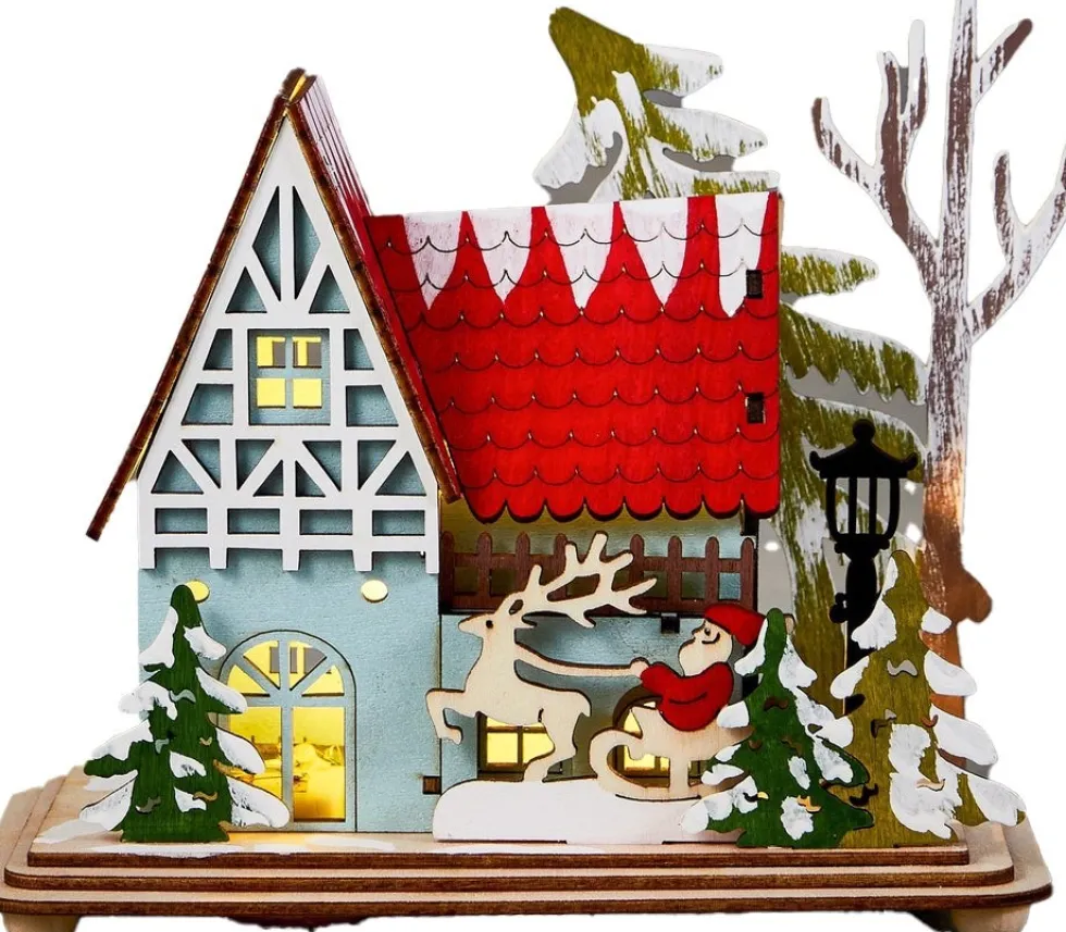 Luca Lighting kersthuisje Woody kerstman 16 x 9,5 x 14 cm