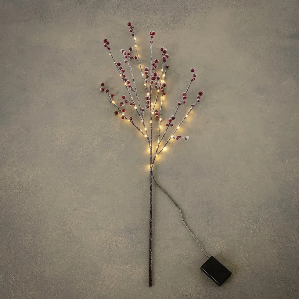 Luca Lighting kersttak met verlichting bessen besneeuwd rood 100 cm