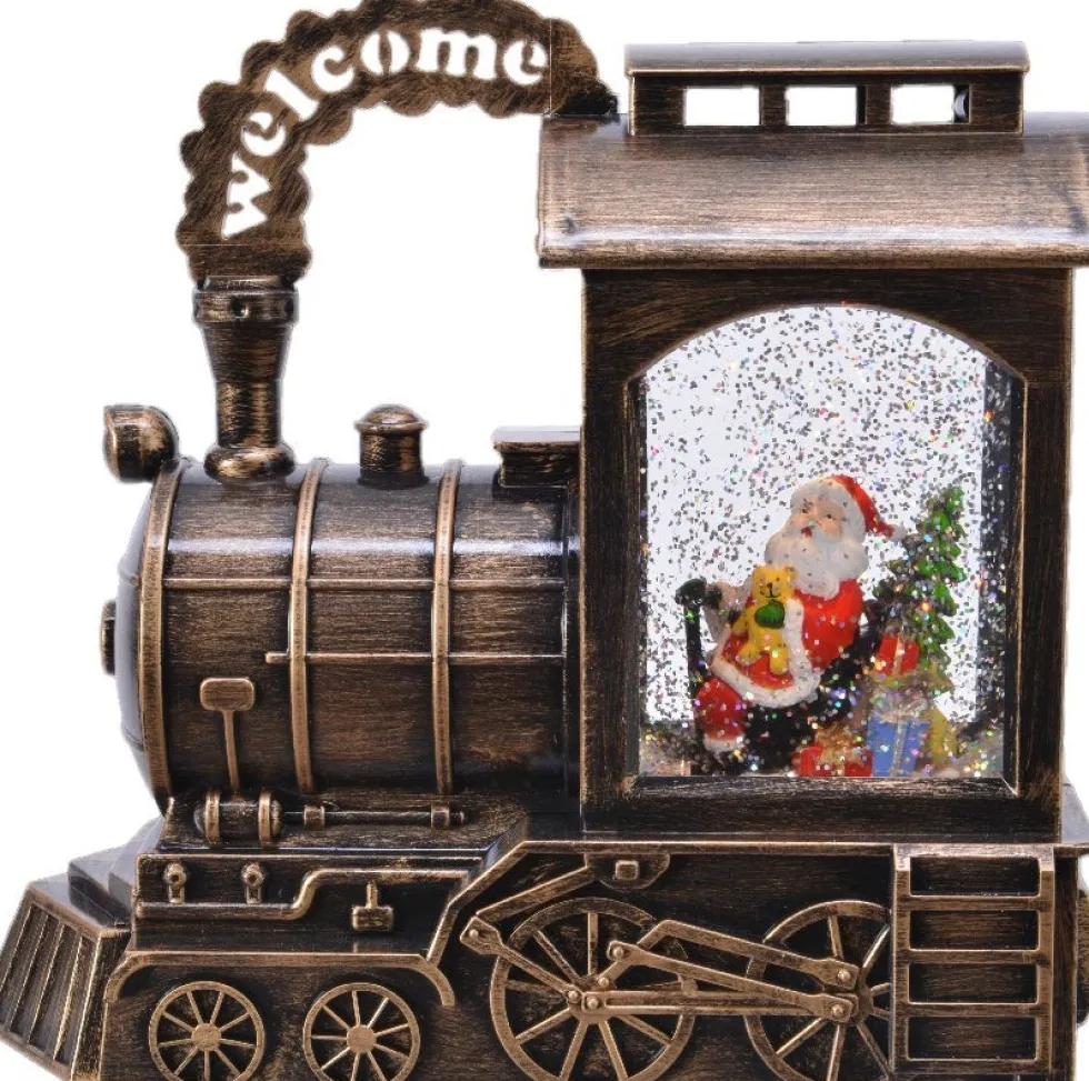 Lumineo automatische sneeuwbol trein goud met verlichting 11 x 25 x 23 cm