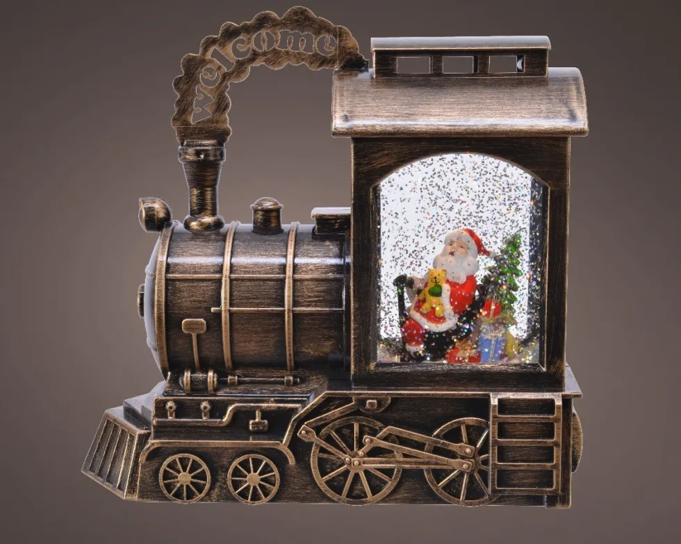 Lumineo automatische sneeuwbol trein goud met verlichting 11 x 25 x 23 cm