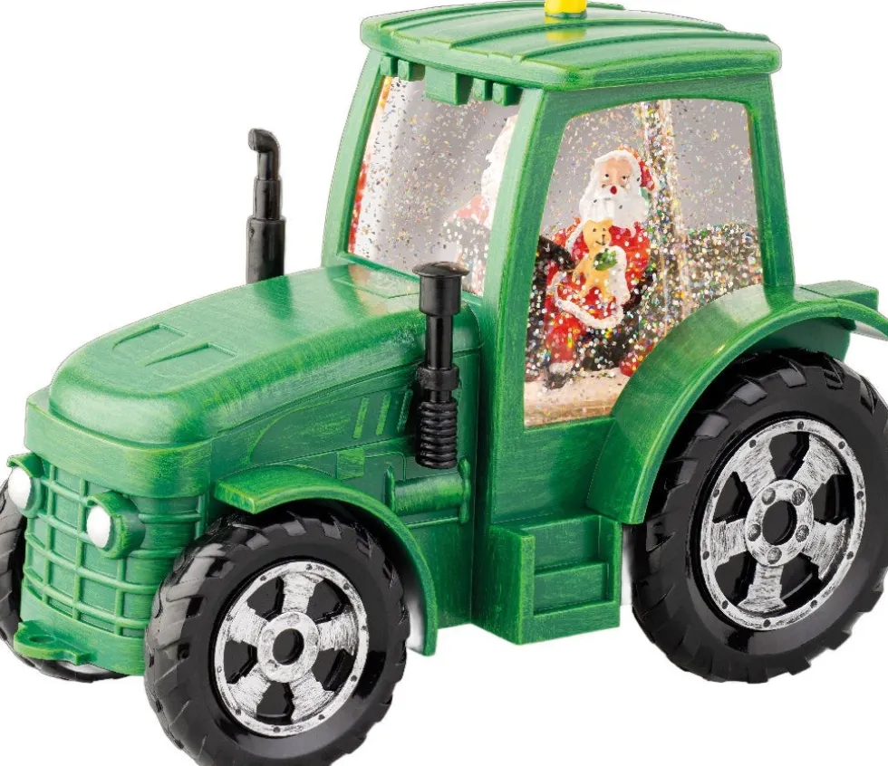 Lumineo automatische sneeuwbol tractor groen met verlichting 11,3 x 22 x 17 cm