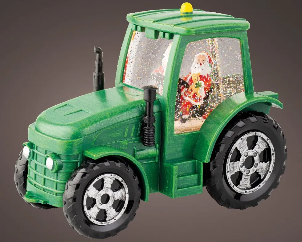 Lumineo automatische sneeuwbol tractor groen met verlichting 11,3 x 22 x 17 cm