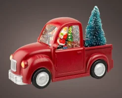 Lumineo automatische sneeuwbol auto rood met verlichting 10 x 22,5 x 14 cm