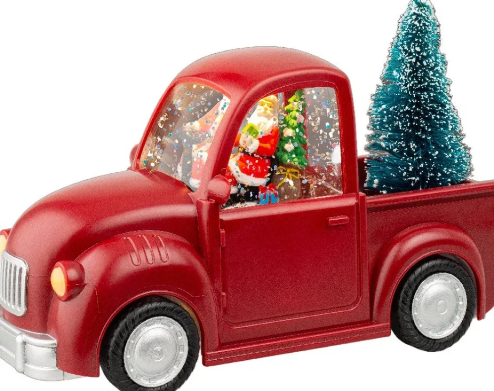 Lumineo automatische sneeuwbol auto rood met verlichting 10 x 22,5 x 14 cm
