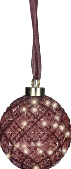 Lumineo kerstbal roze met verlichting D 14 cm